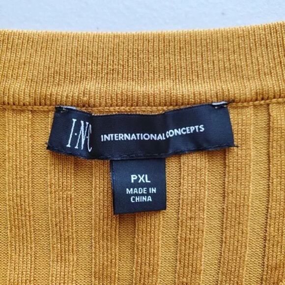 INC International Concepts Lace Up Ribbed Knit Top Yellow Petite XL Long Sleeve - Picture 5 of 9